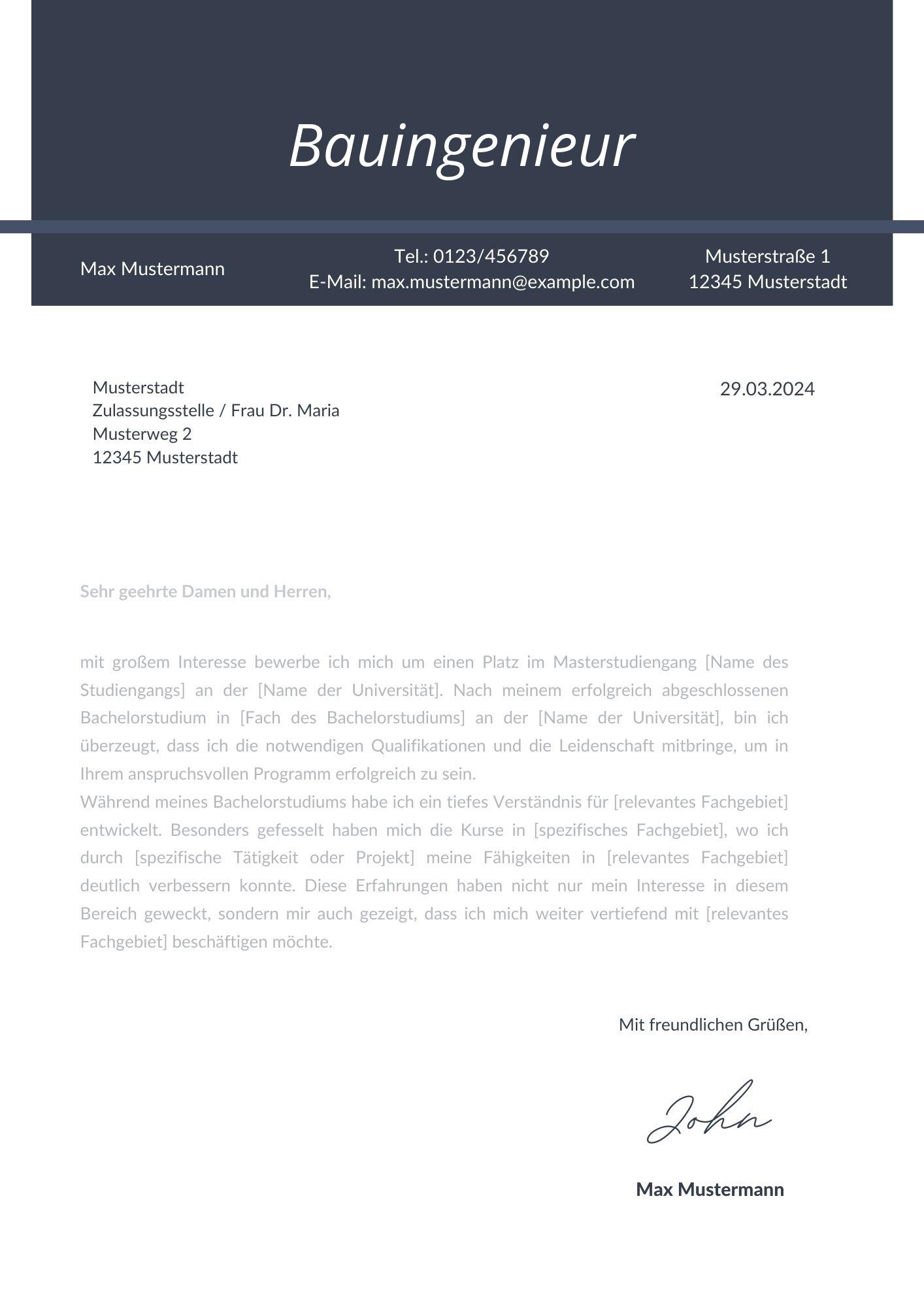 Motivationsschreiben Bauingenieur