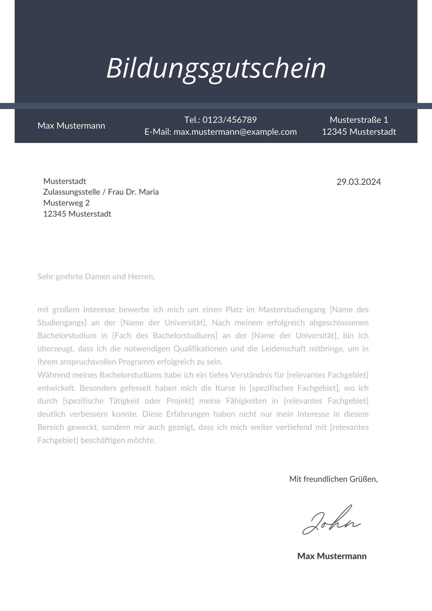 Motivationsschreiben Bildungsgutschein