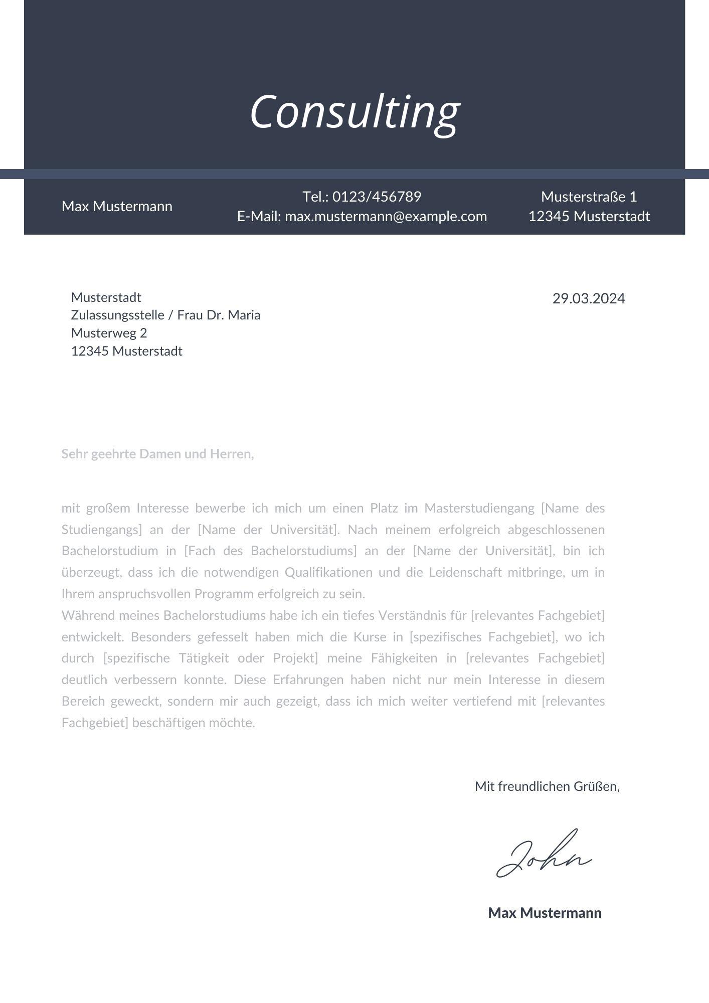 Motivationsschreiben Consulting