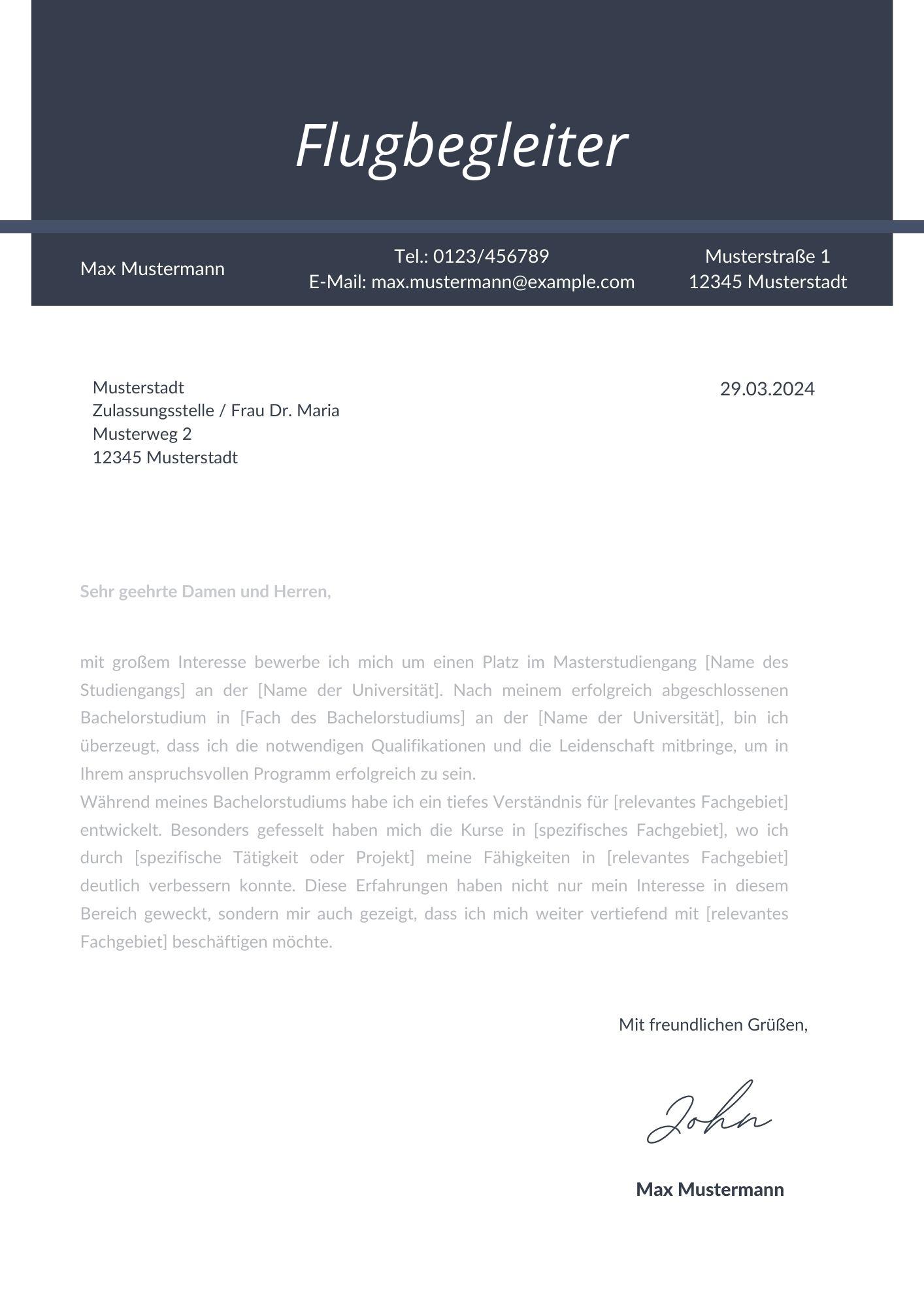 Motivationsschreiben Flugbegleiter