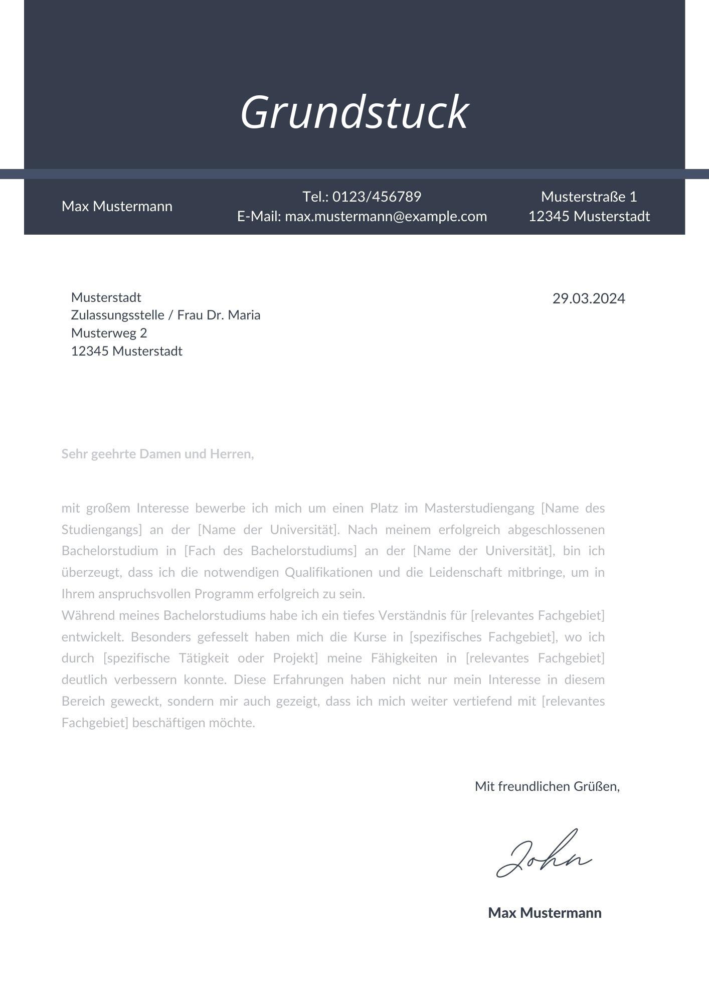 Motivationsschreiben Grundstück