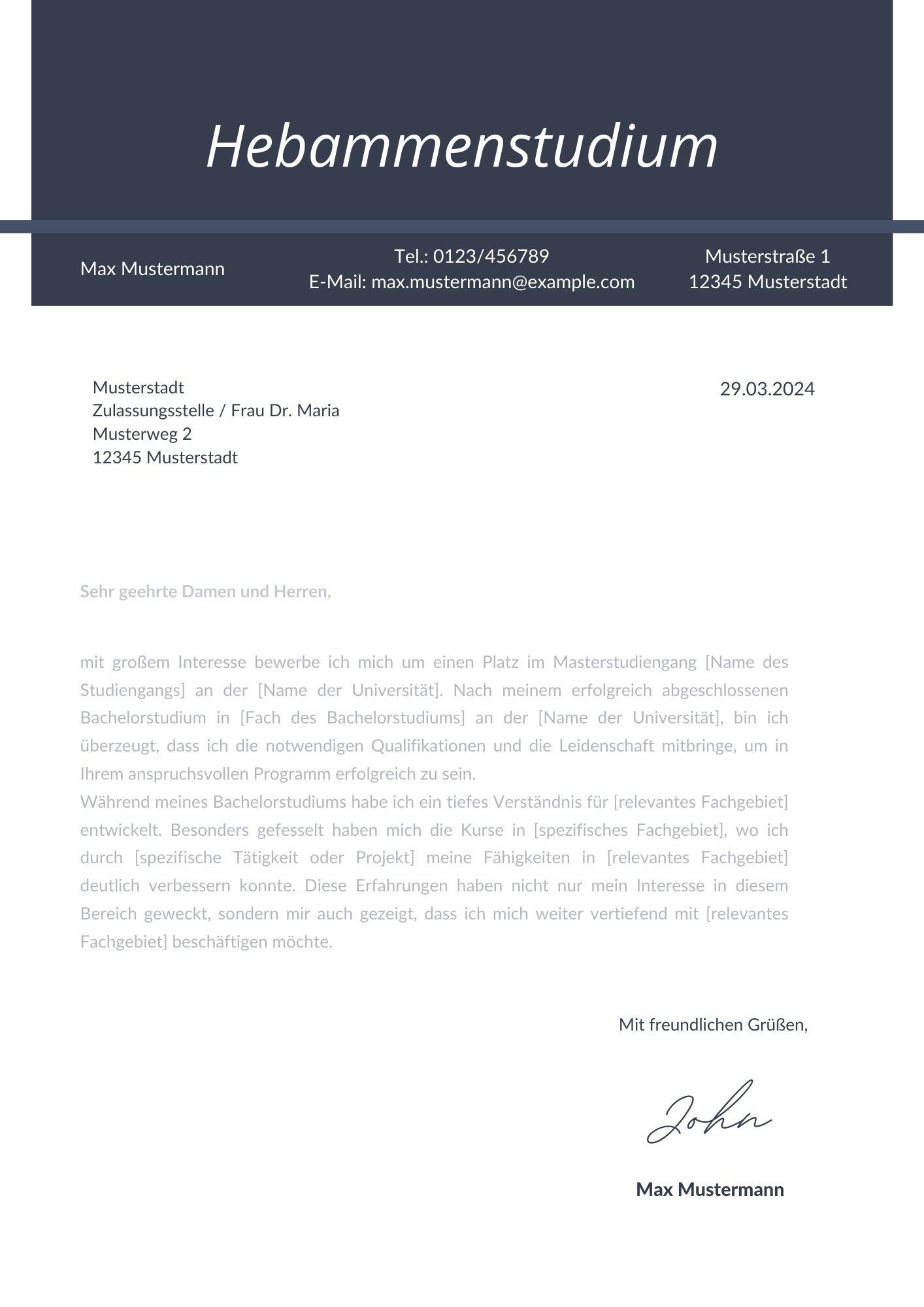 Motivationsschreiben Hebammenstudium