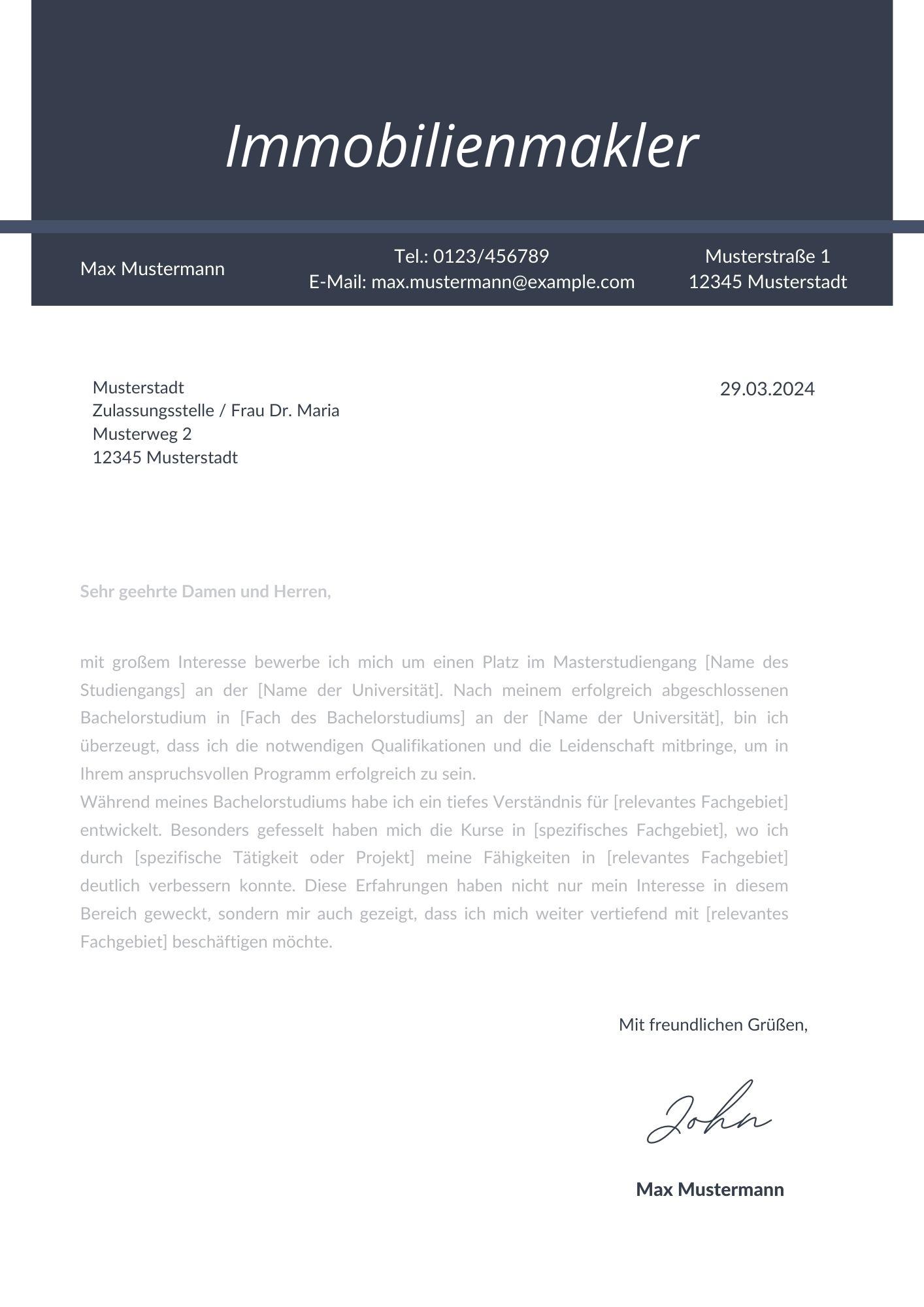 Motivationsschreiben Immobilienmakler
