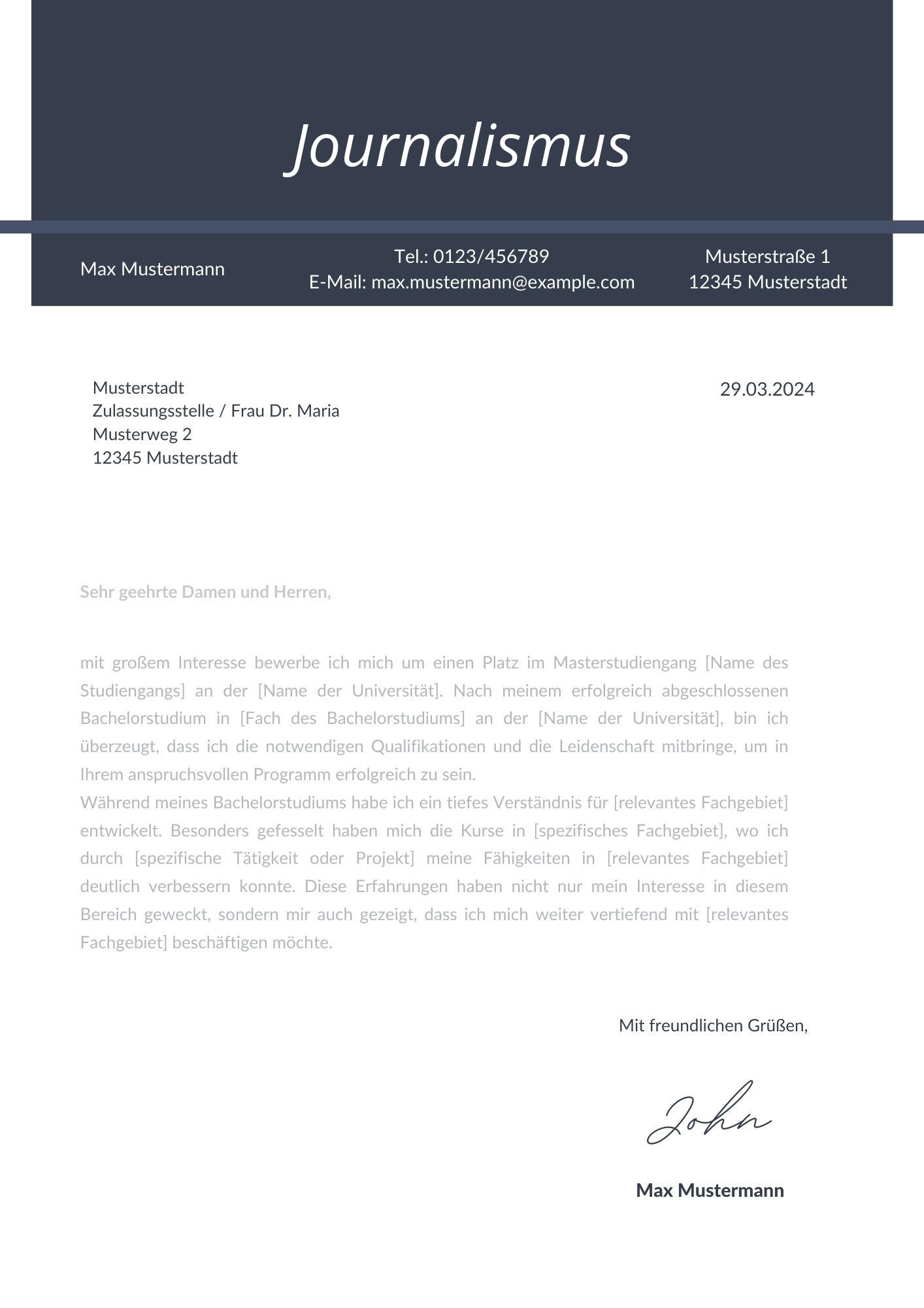 Motivationsschreiben Journalismus