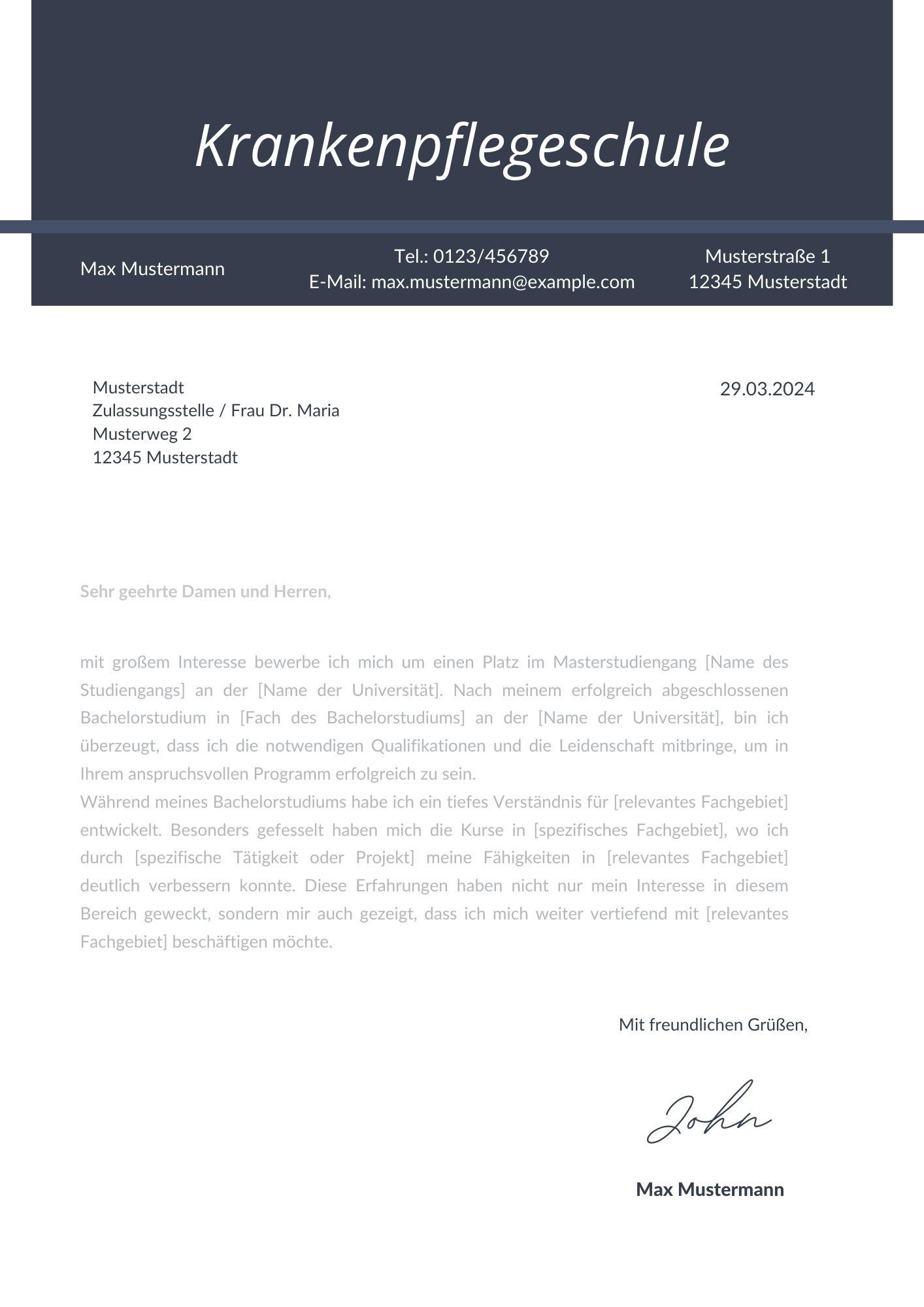 Motivationsschreiben Krankenpflegeschule