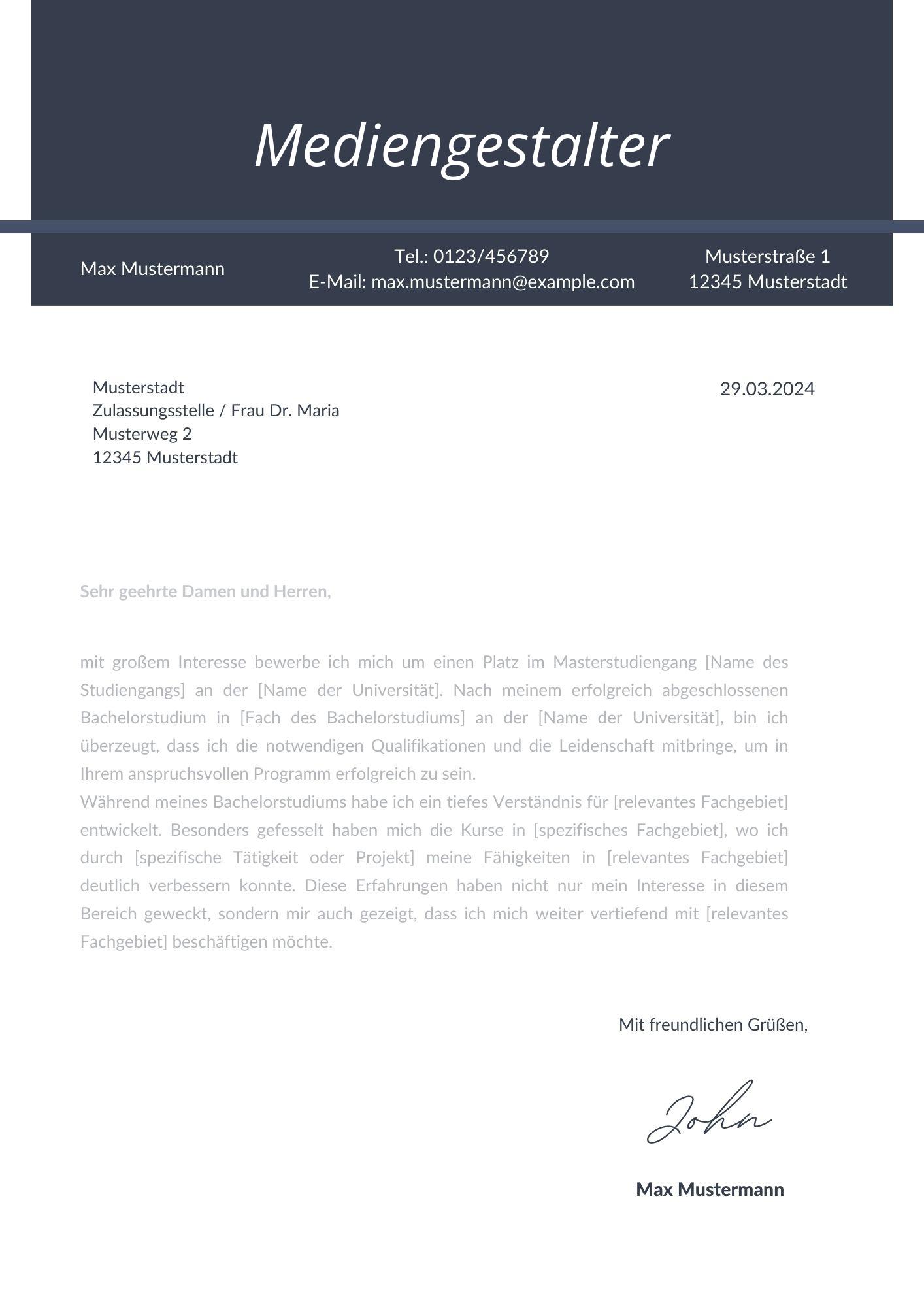 Motivationsschreiben Mediengestalter