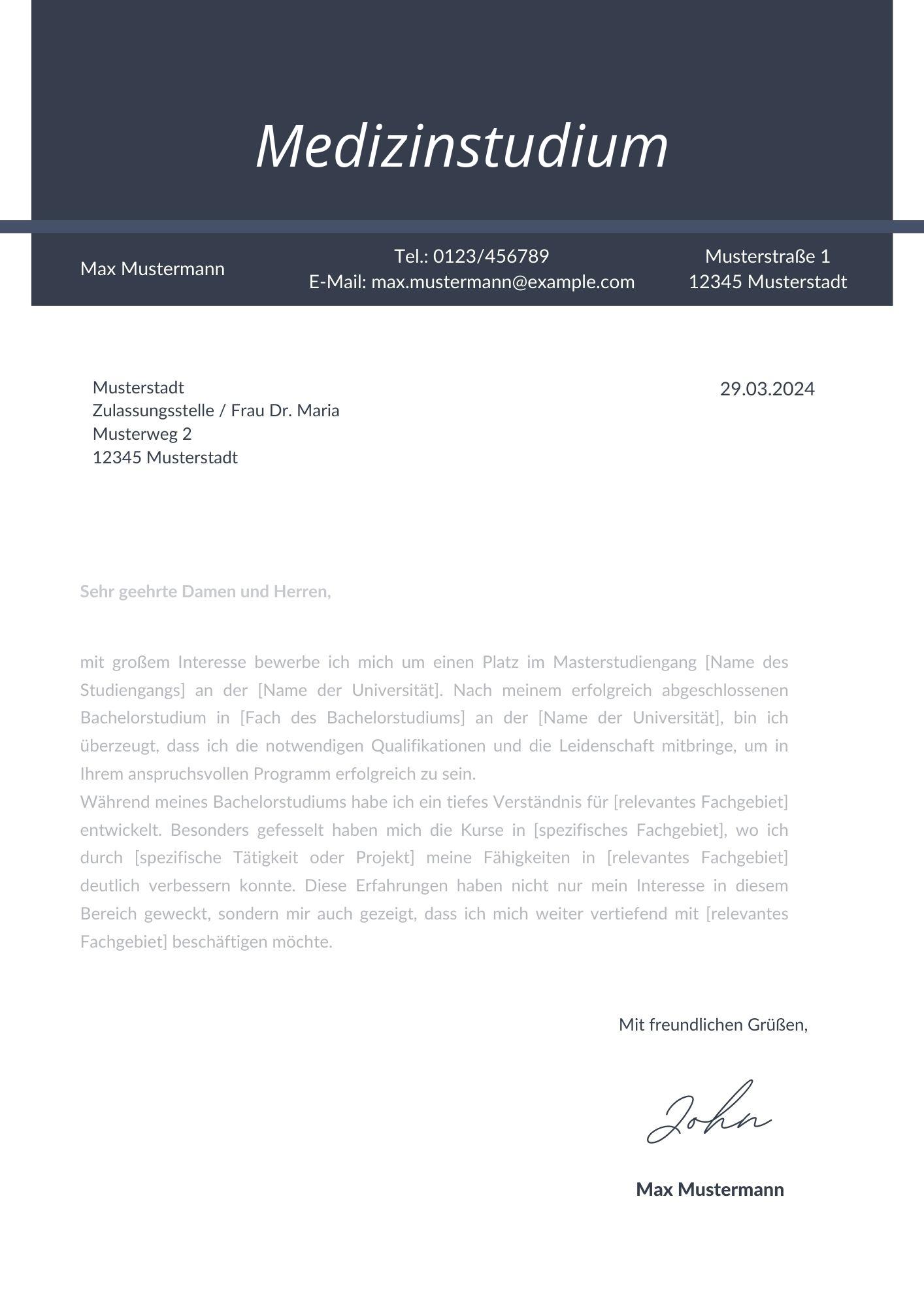 Motivationsschreiben Medizinstudium