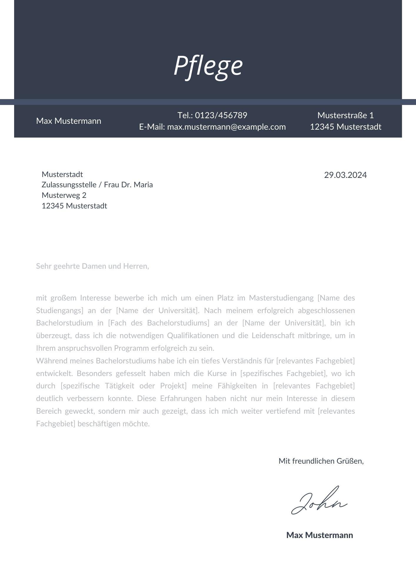 Motivationsschreiben Pflege