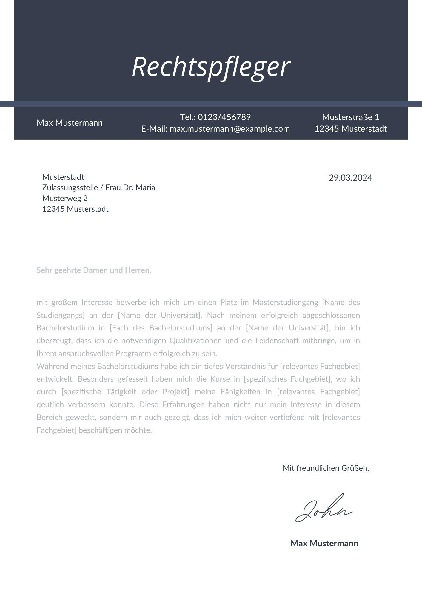 Motivationsschreiben Rechtspfleger