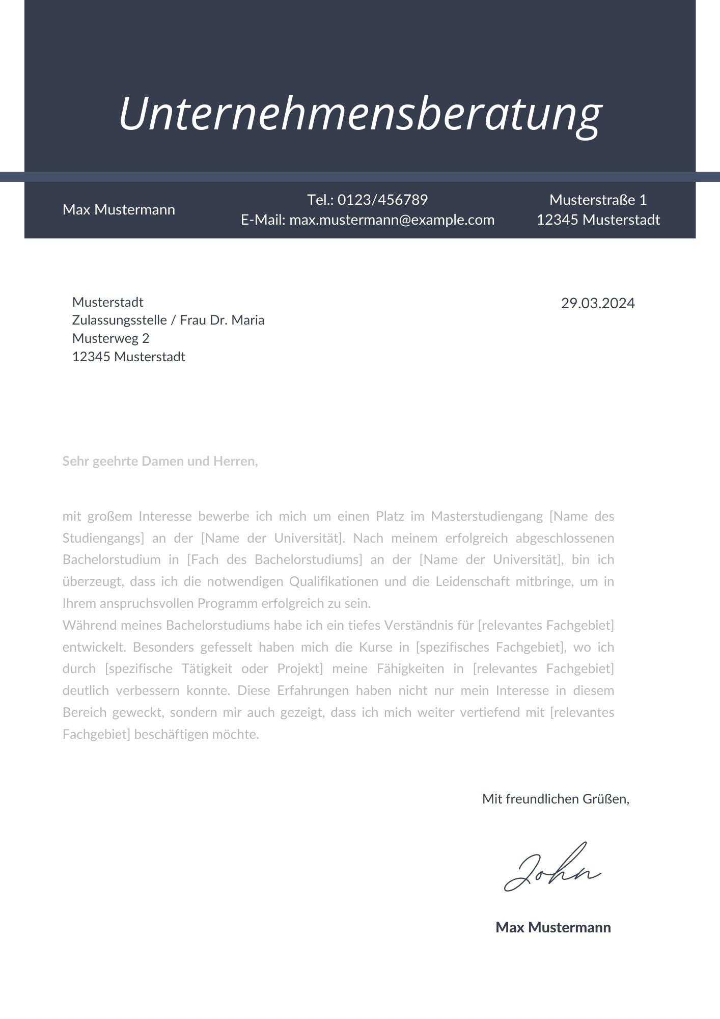 Motivationsschreiben Unternehmensberatung