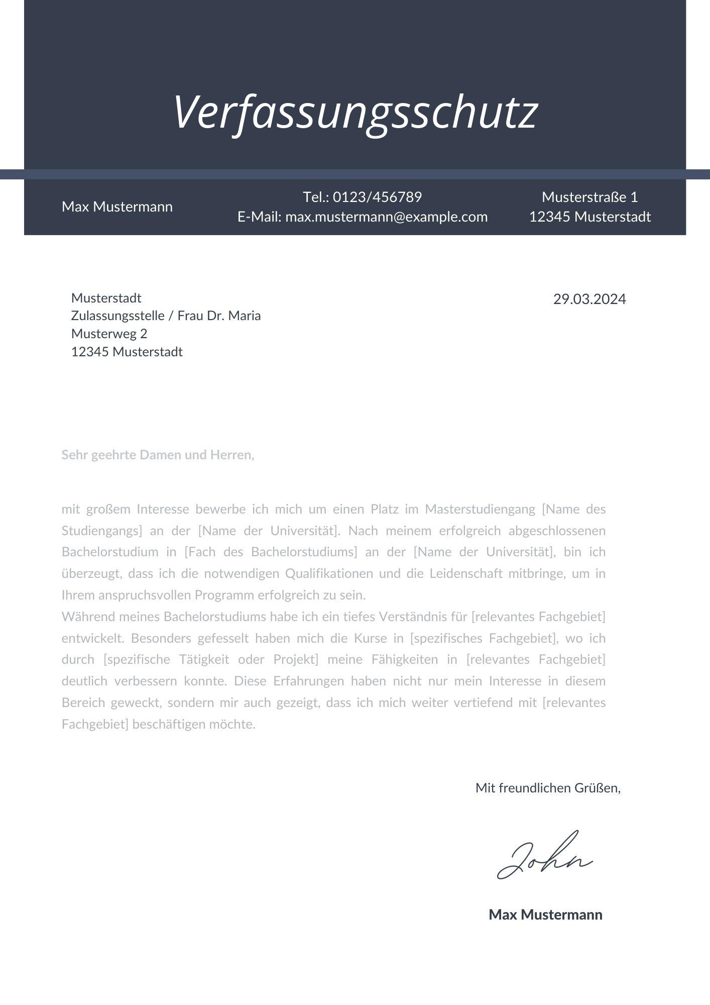 Motivationsschreiben Verfassungsschutz