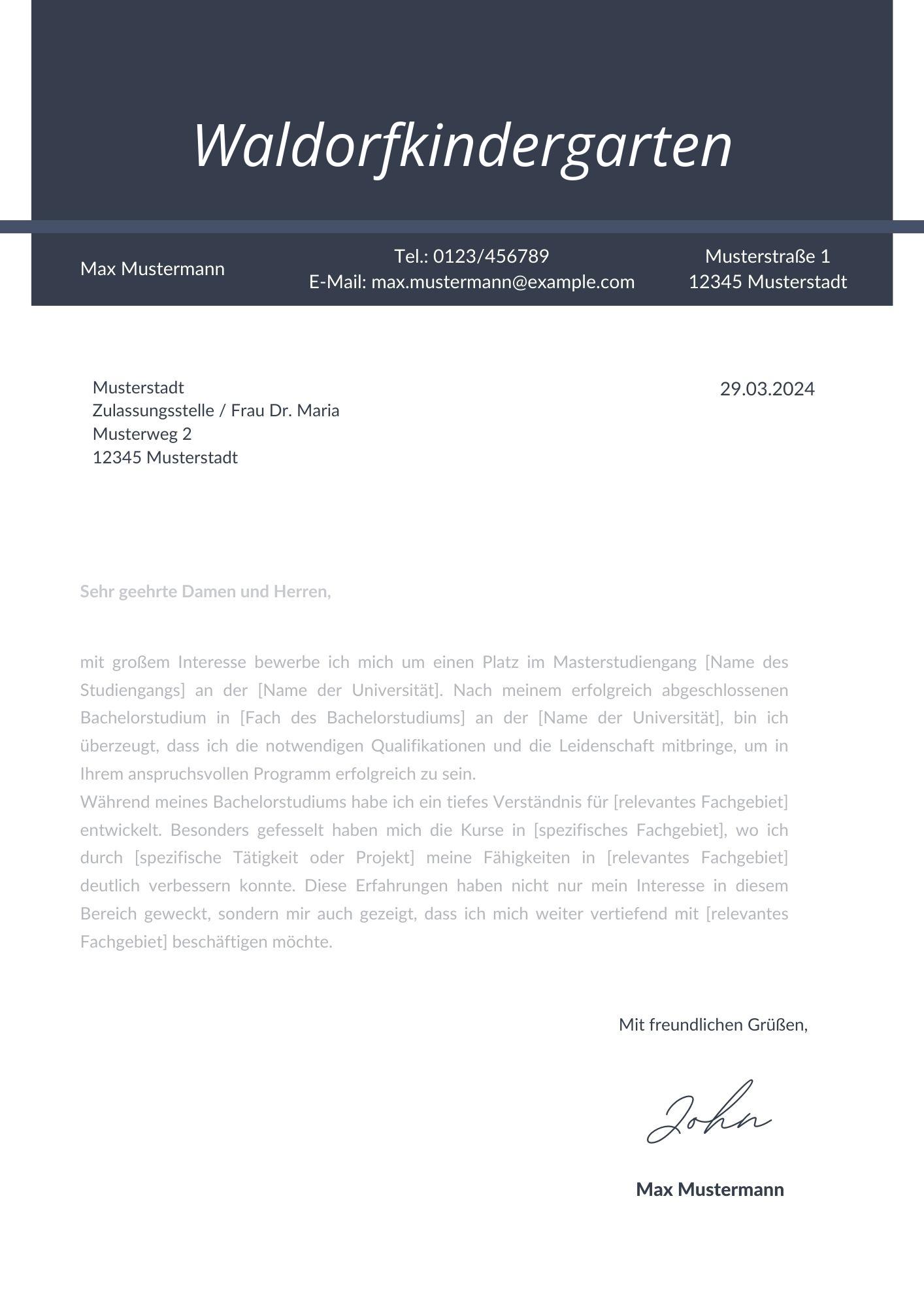 Motivationsschreiben Waldorfkindergarten